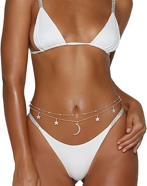 Wriidy Layered Moon Star Belly Chain Beads Waist Chain Silver Gold Body