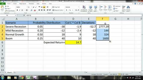 Excel 2010 Tutorial Scenario Analysis Of A Stock Expected Return And Standard Deviation Part 1