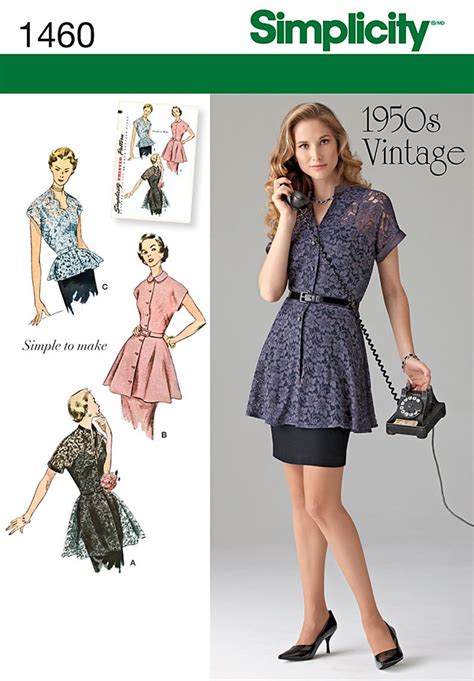 Simplicty 1460 Simplicity 1460 Misses 1950s Vintage Peplum Tunic