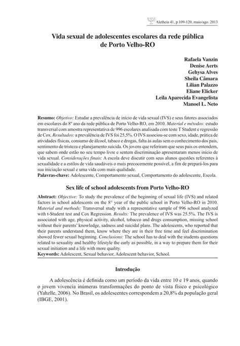 Pdf Sex Life Of School Adolescents From Porto Velho Ro