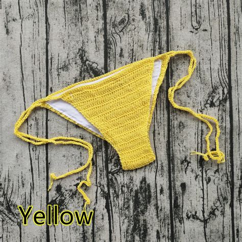 Knitting Bikini Briefs Woman Sexy Swimming Trunks Handmade Crochet Beachwear Lace Up Low Waist