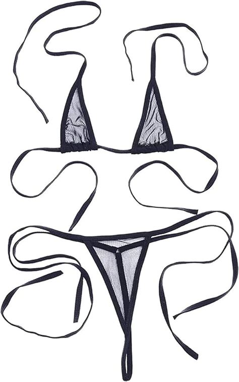 ZTie Conjunto De Tanga De Bikini De Cuello Alto Y Con Cordones Para Mujer Negro One Size