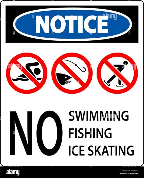 Prohibition Sign Notice No Swimming Fishing Ice Skating Stock