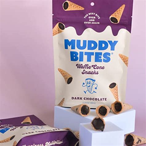 Muddy Bites Waffle Cone Snacks Chocolate Filled Bite Sized Cones Dark