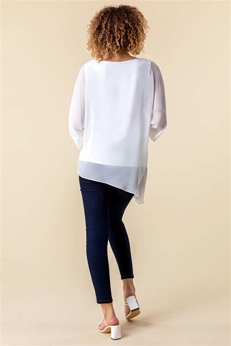 Asymmetric Chiffon Overlay Top In Ivory Roman Originals Uk