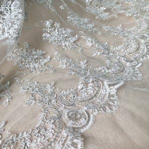 Ivory Embroidered Netting Fabrics Alencon Sequined Lace Floral