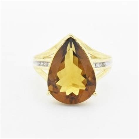 10k Yellow Gold Estate Teardrop Citrine Diamond Rin Gem