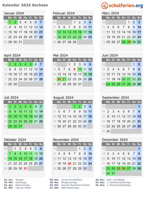 Kalender 2024/2025/2026 Sachsen