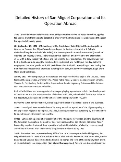 Detailed History of San Miguel Corporation and Its Operation Abroad ...