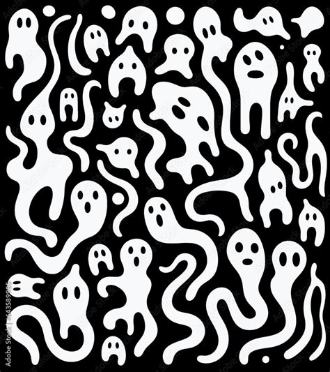 Halloween ghost pattern. Vector illustration. Black and white Halloween ...