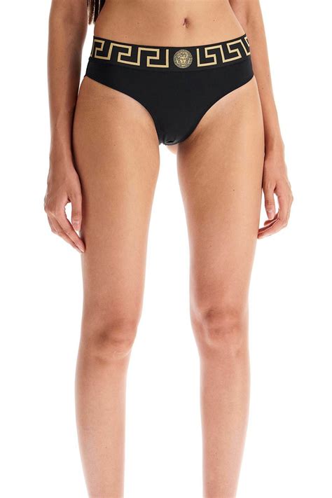VERSACE Bikini Bottom With Greek Border Black Versace