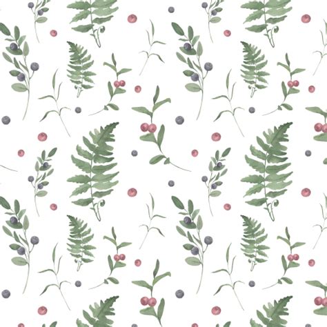 Ткани Акварельные папоротник и ягоды на белом фоне - закажи на # ...