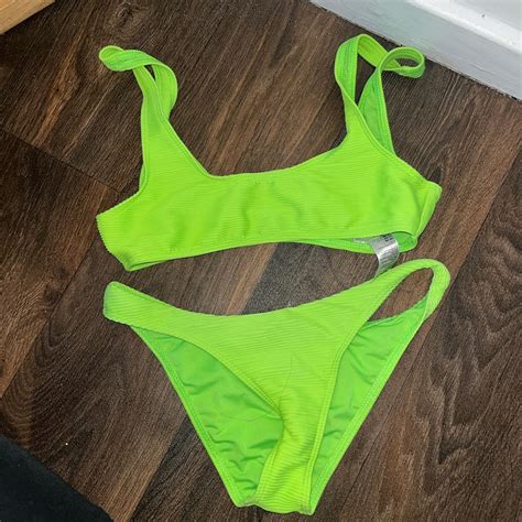 Topshop Neon Green Bikini Top Size Bottoms Size Depop