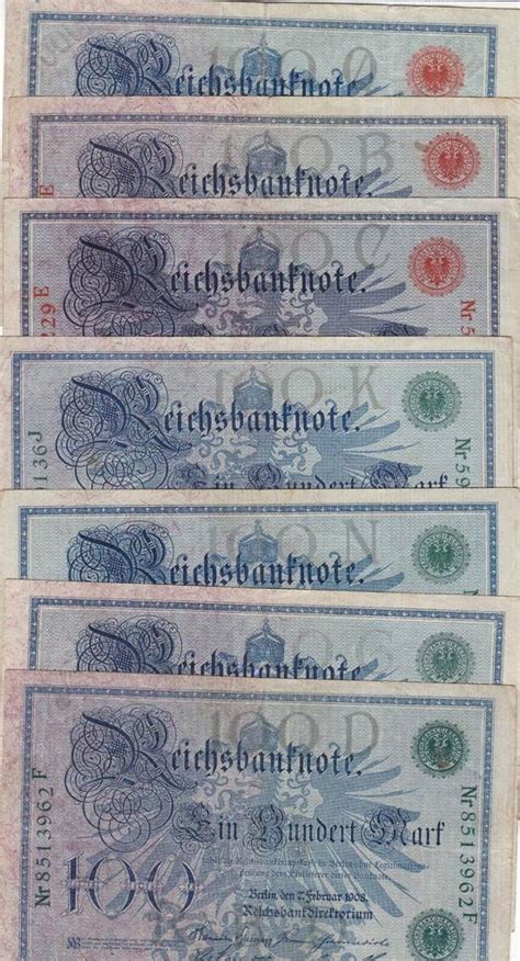 100 Mark 1908 Reichsbanknote Deutsches Reich Deutschland 7 Stück MA Shops