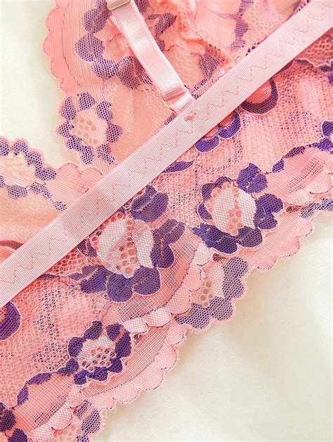 Pe As Conjunto De Lingerie Floral De Tule Para Mulheres Suti Camisole E Calcinha Shein Brasil