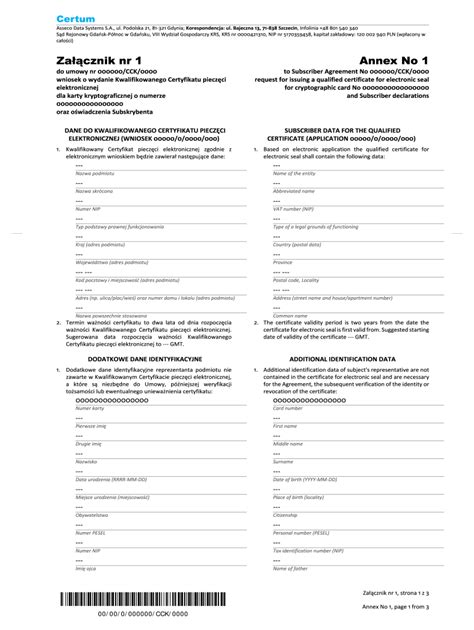 Fillable Online Za Cznik Nr 1 Annex No 1 Fax Email Print