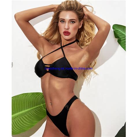 Sexy Bikini Two Piece High Waist Black Printed Swimsuit China Ruffles And Swim Price