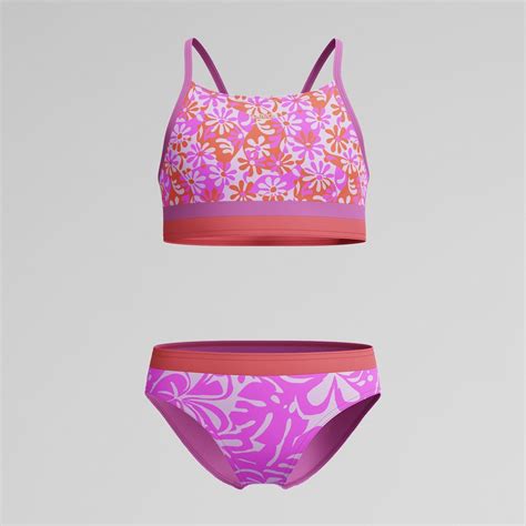 Girls Print Blocked Bikini Pink Orange Speedo USA