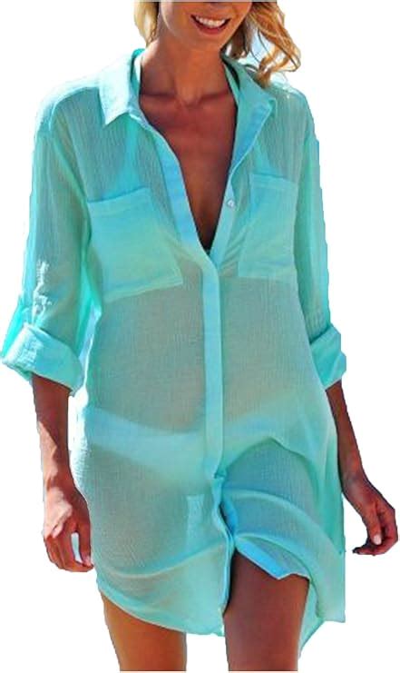 Wander Agio Beach Swimsuit For Women Sleeve Coverups Bikini Cover Up Pocket Green At Amazon