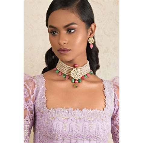 Buy Joules By Radhika Femme Fantasy Pink And Green Kundan Necklace And