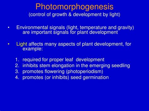 PPT - Photomorphogenesis (control of growth & development by light ...