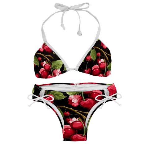 Cherry Detachable Sponge Adjustable Strap Bikini Set Two Pack Swimming Suits One Piece Swimsuits