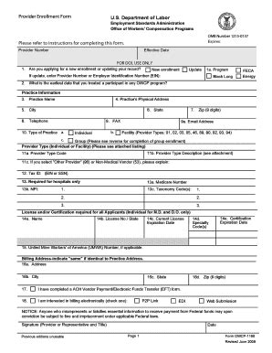 Fillable Online Reginfo Provider Enrollment Form US Department Of Labor