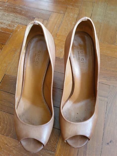 Gucci Nude Leather Peep Toe Platform Pumps Women S Fashion Footwear Heels On Carousell