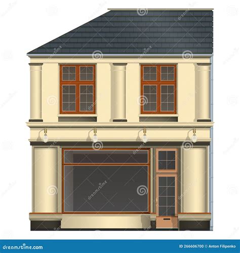 French Old Building Facade In Realistic Style Two Story Front View