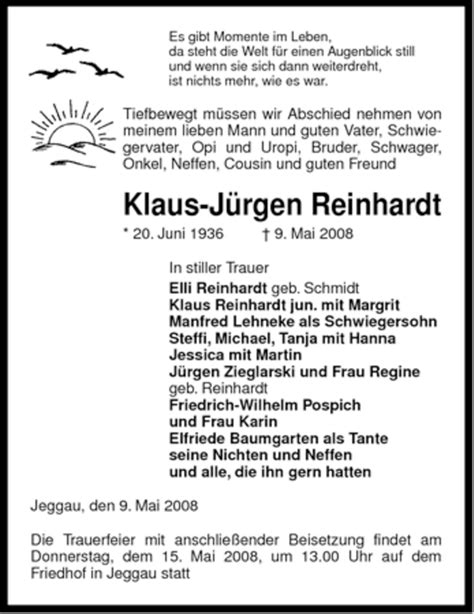 Traueranzeigen von Klaus Jürgen Reinhardt AZ Trauer de