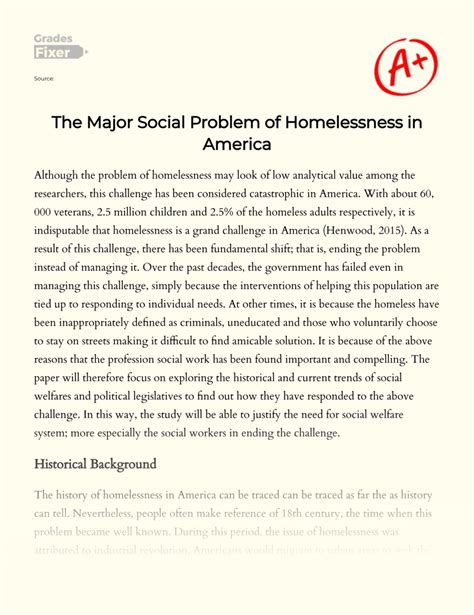 The Major Social Problem Of Homelessness In America Essay Example 2217 Words