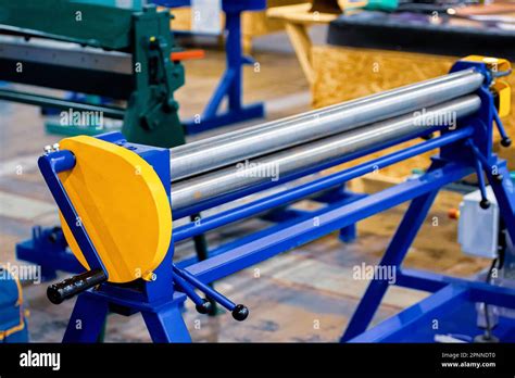 Manual Roller Bending Machine Metal Sheet Bending Machine Stock Photo