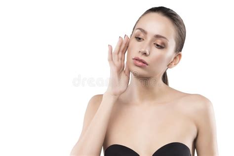 Beauty Female Portrait With Naked Shoulders Isolated On White Stock Image Image Of Looking