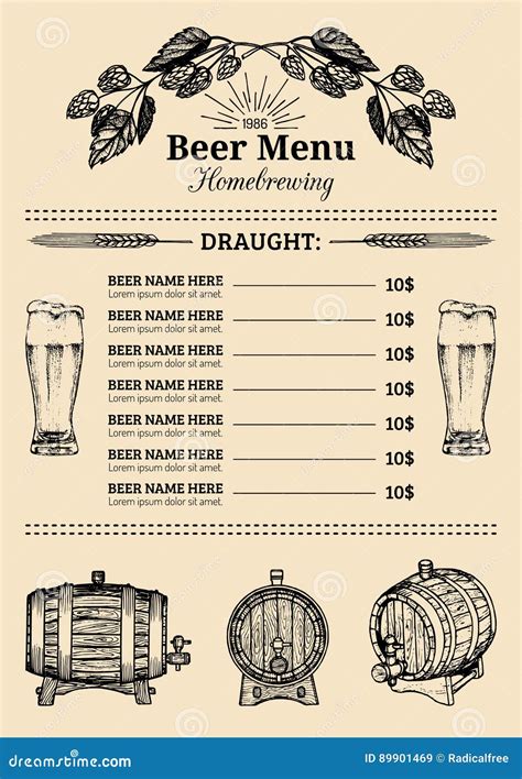 Calibre De Conception De Menu De Bi Re Dirigez Le Bar Carte De Restaurant Avec La Bi Re Blonde