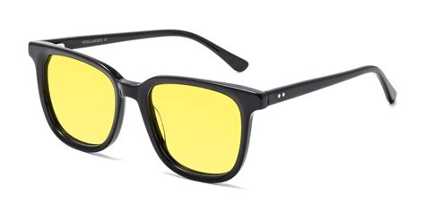 Black Oversized Acetate Trapezoid Tinted Sunglasses with Medium Yellow ...