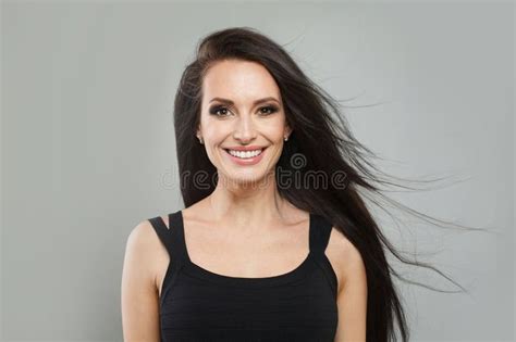 Mature Brunette Woman With Cute Smile Portrait Stock Photo Image Of Healthy White