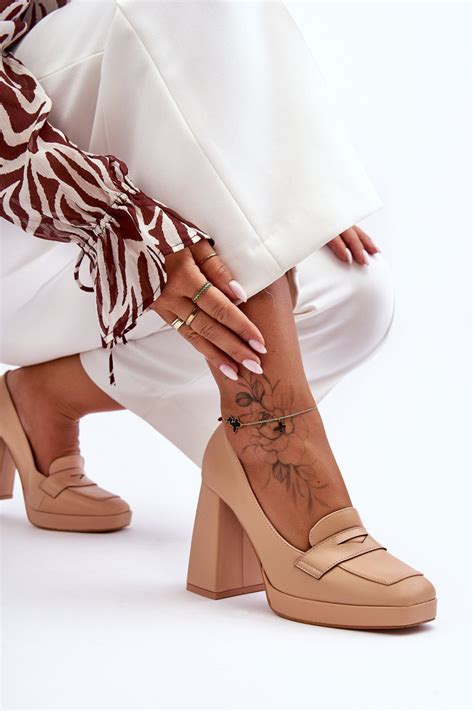 Kožené Lodičky Na Vysokém Podpatku Nude Alisa Módní a dostupná obuv online Botoshop cz