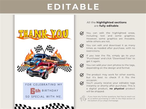 Editable Hot Cars Birthday Tag Racing Car Birthday Gift Tag Racing Car Printable Birthday Gift
