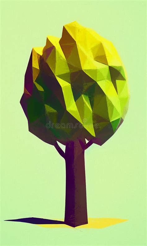 Low Poly Summer Tree Digital Painting Stock Illustration