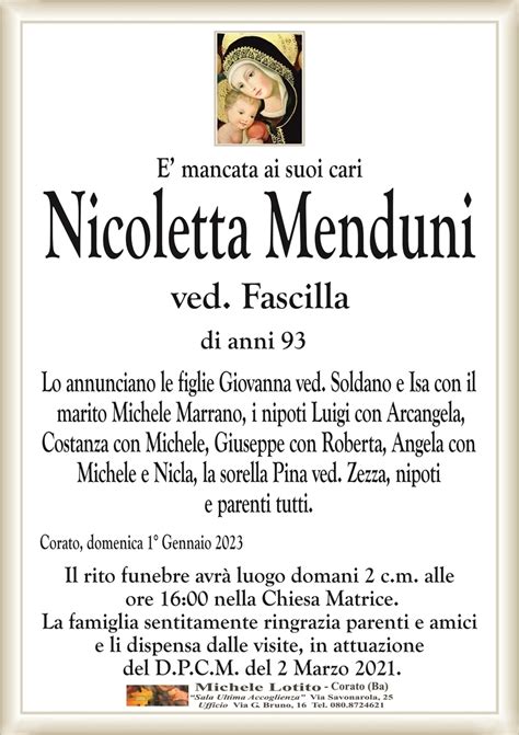 NICOLETTA MENDUNI Ved Fascilla Corato Necrologi Web