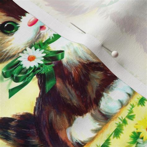 Cats Kittens Pussy Ribbons Vines Leaves Fabric Spoonflower