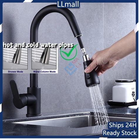 Retractable Hot Cold Water Faucet Kitchen Basin Faucet Stainless Steel Mixing Taps Swivel