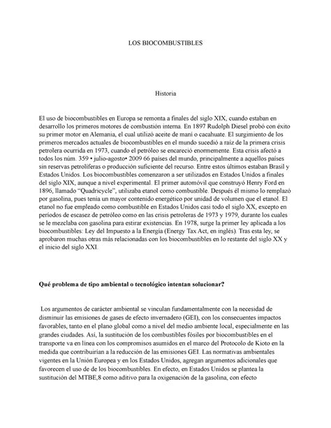 CTS Biocombustibles resumen final Ciencia Tecnología y Sociedad