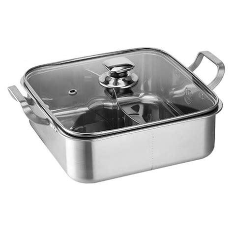 COOPHYA Square Stainless Steel 1Set 10 2X10 2X3 5in Hot Pot Pot With Dividers Walmart