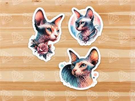 Watercolor Cute Sphynx Cat Sticker See Collection Naked Cat Art Hairless Kitten Choose Size