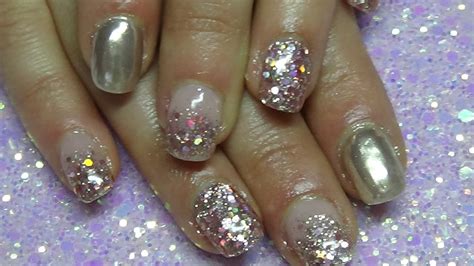 Nude Rose Gold Glitter Fade Acrylic Nails Youtube