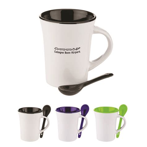 Promotional 10 Oz Two Tone Ceramic Mug With Matching Spoon