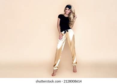 Beautiful Blonde Woman Pajamas On Beige Stock Photo Shutterstock