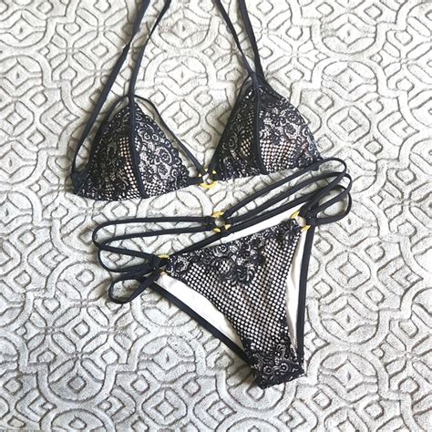 Victoria S Secret Swim Copy Black Nude Lace Bikini Set Small Ntw Poshmark