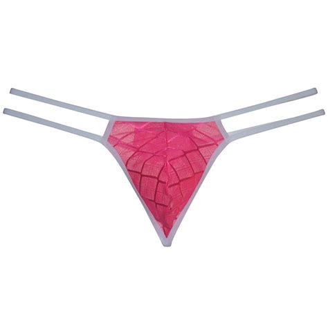 Botmois Men Lace Bikini Thong Underwear Micro String Tangas Slim Pouch Hipster G String Pink L